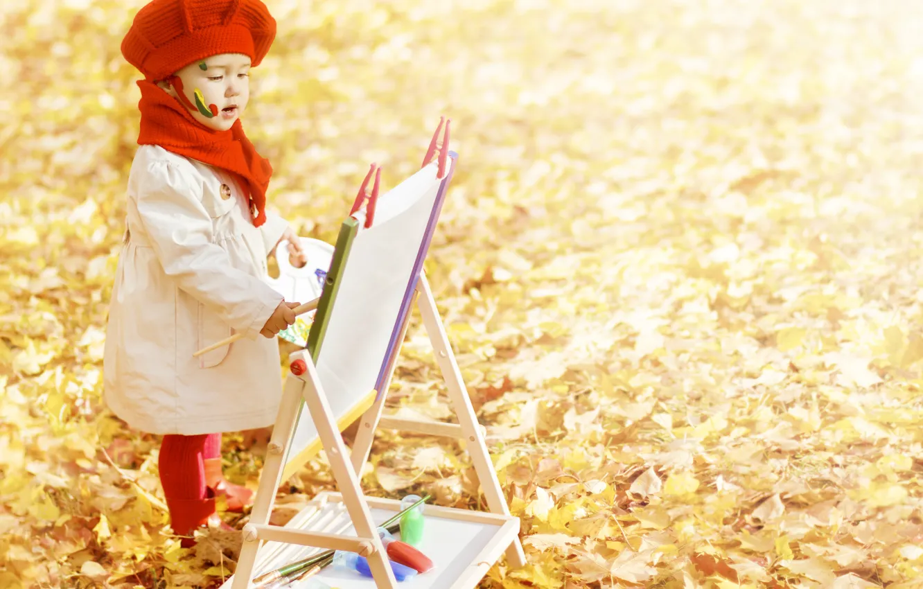 Фото обои осень, листья, ребенок