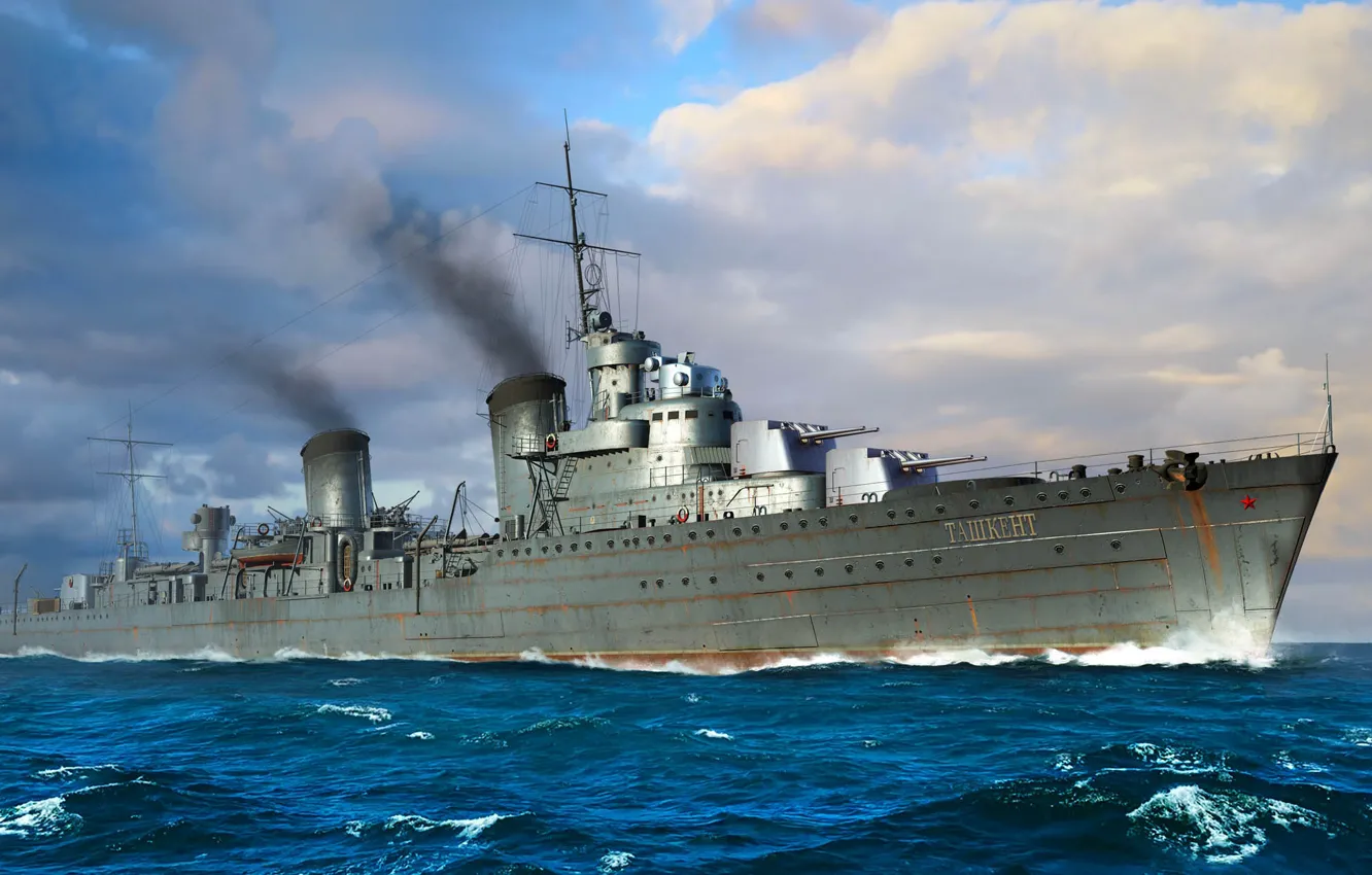 Фото обои лидер, эсминец, ВМФ СССР, эскадренный миноносец, ташкент, Russian Destroyer Tashkent 1942, Ли Лао