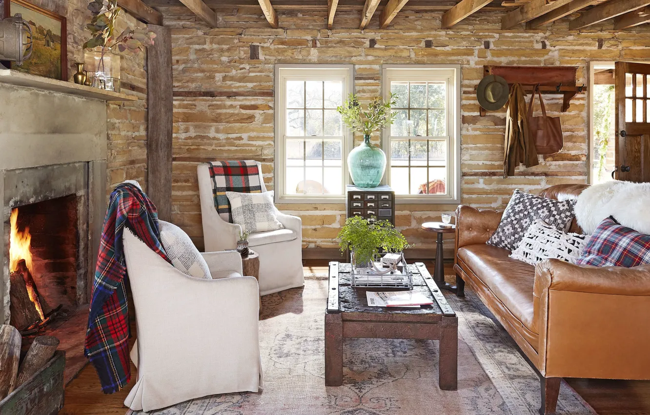 Фото обои дизайн, стиль, интерьер, печь, загородный дом, rustic living room, деревенская гостиная