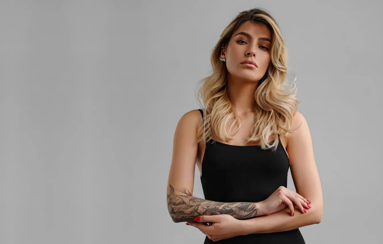 Фото обои girl, dress, tatoo, lips, look, blonde, Sofia, Алексей Польский