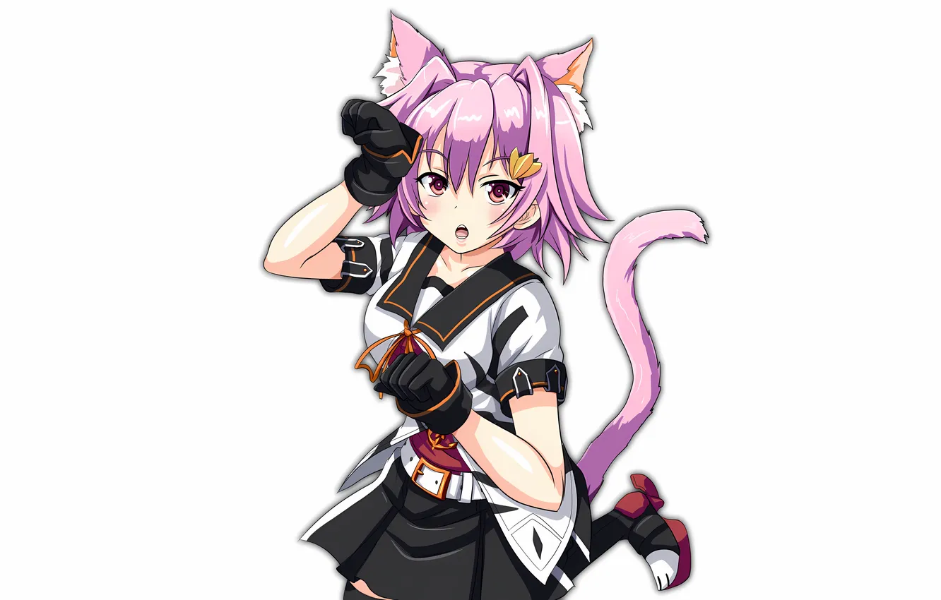 Фото обои girl, school uniform, pink hair, animal ears, anime, beautiful, red eyes, short hair