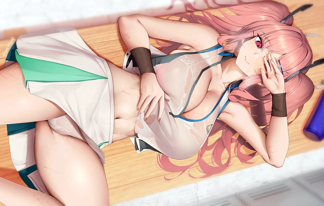 Фото обои girl, sexy, lingerie, cleavage, panties, long hair, boobs, anime