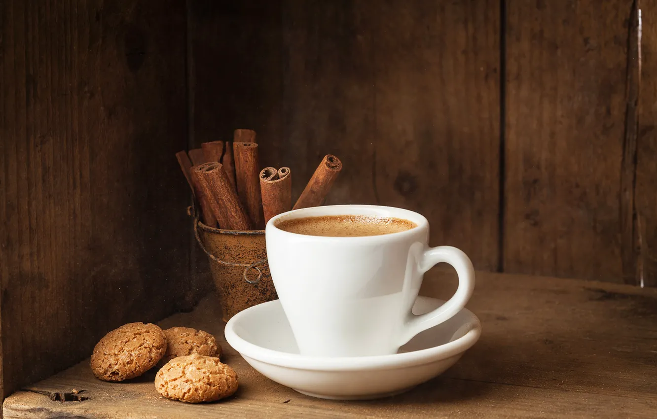 Фото обои кофе, печенье, чашка, корица, выпечка