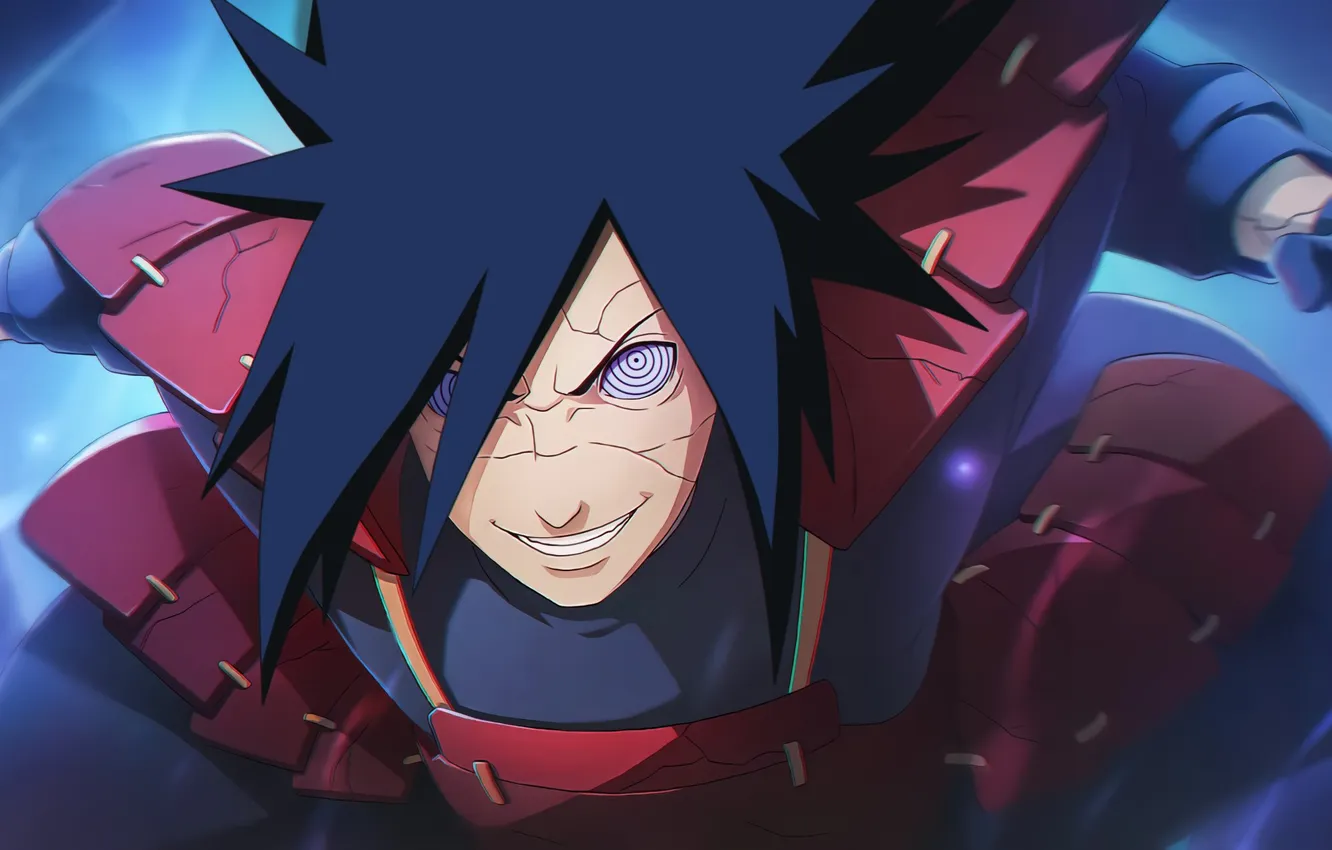 Фото обои улыбка, движение, доспехи, Naruto, Учиха Мадара