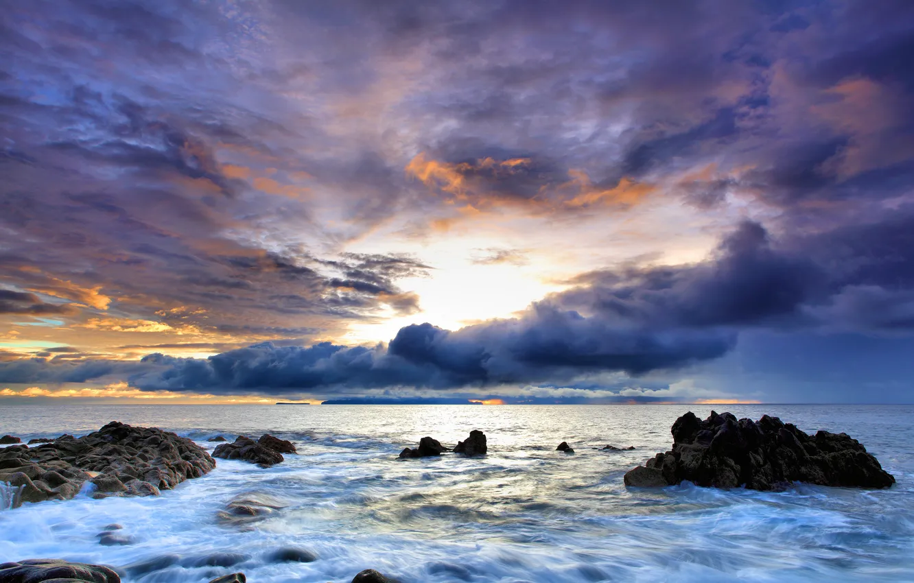 Фото обои море, небо, вода, закат, скалы, Португалия
