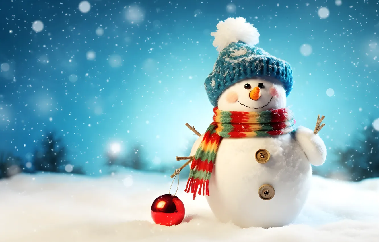 Фото обои зима, снег, Новый Год, Рождество, снеговик, happy, Christmas, night