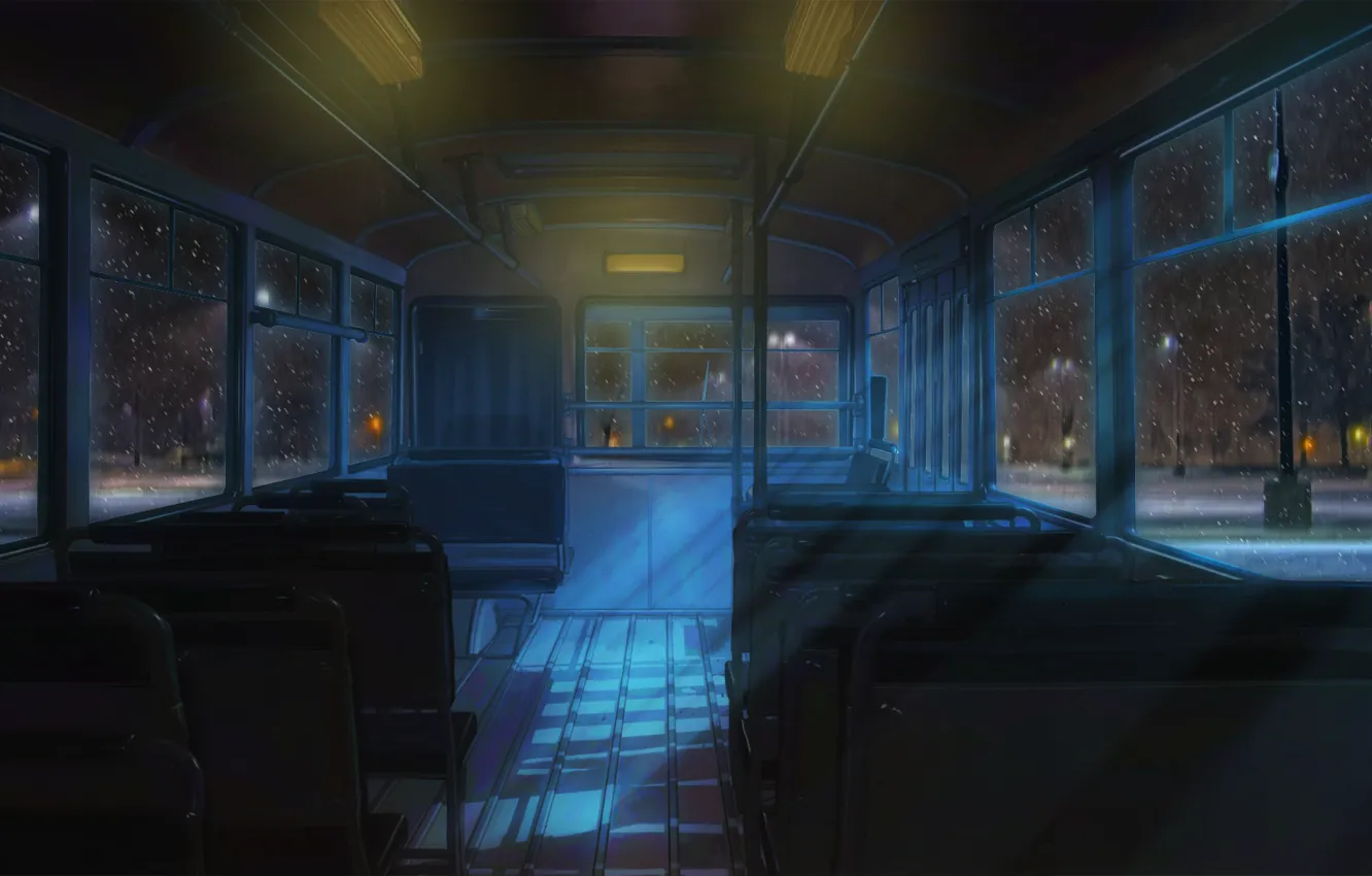 Фото обои ночь, улица, автобус, everlasting summer, бесконечное лето, iichan-eroge