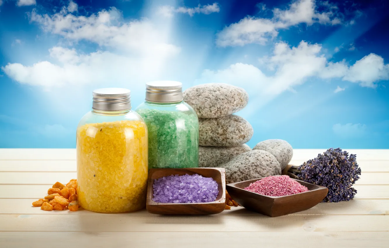 Фото обои камни, баночки, sky, лаванда, спа, stones, lavender, spa