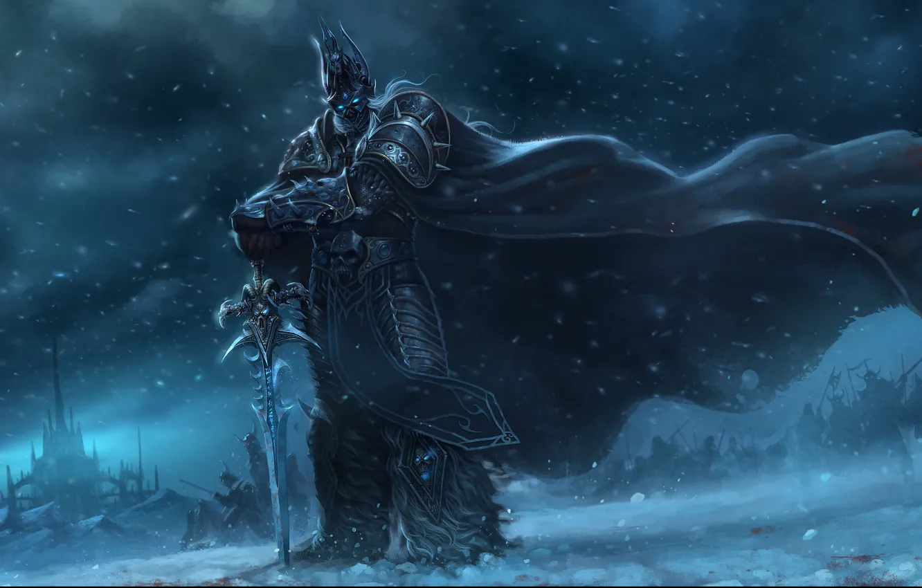 Фото обои снег, замок, ветер, меч, армия, воин, арт, World of Warcraft