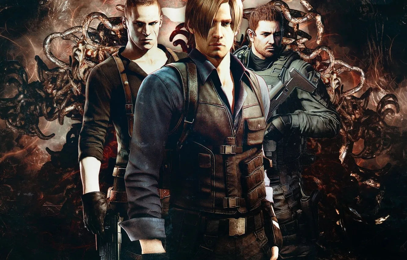 Фото обои Resident Evil, Resident Evil 6, Leon Scott Kennedy, Chris Redfield, Jake Muller, Biohazard 6