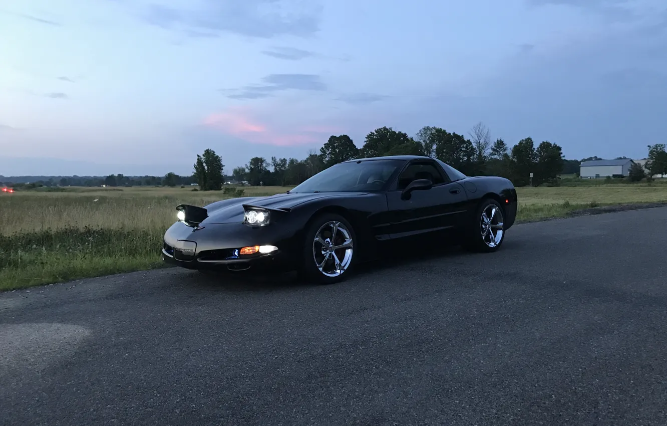 Фото обои Corvette, Black, Evening, C5