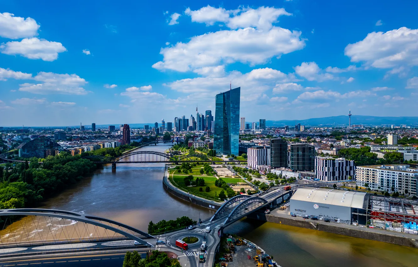 Фото обои река, здания, Германия, мосты, Франфуркт
