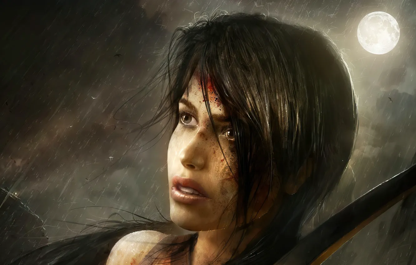 Фото обои лицо, дождь, Девушка, Tomb Raider, Lara Croft, расхитительница гробниц