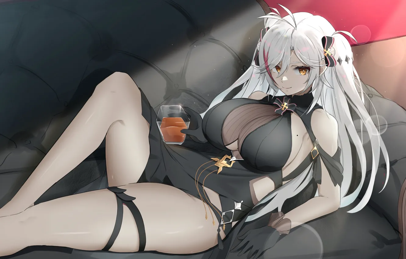 Фото обои girl, sexy, cleavage, long hair, dress, boobs, anime, beautiful