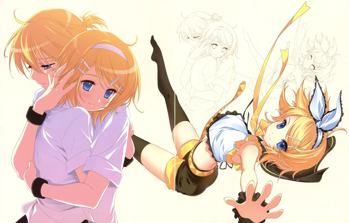 Фото обои девушка, аниме, арт, парень, двое, Vocaloid, Вокалоид, персонажи
