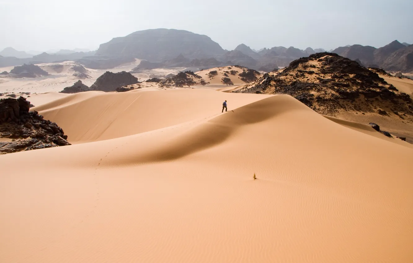 Фото обои песок, пустыня, человек, дюны