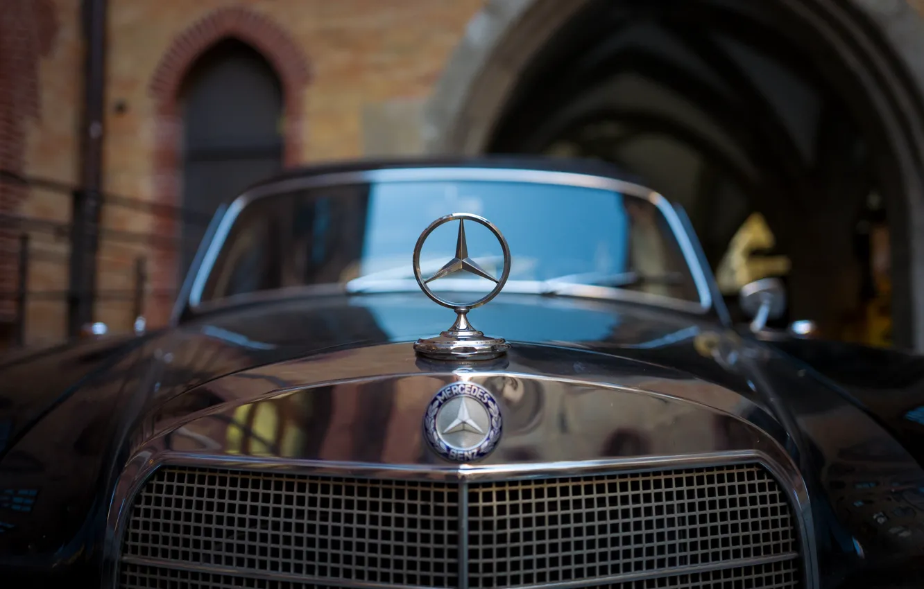 Фото обои значок, Mercedes-Benz, капот, решётка