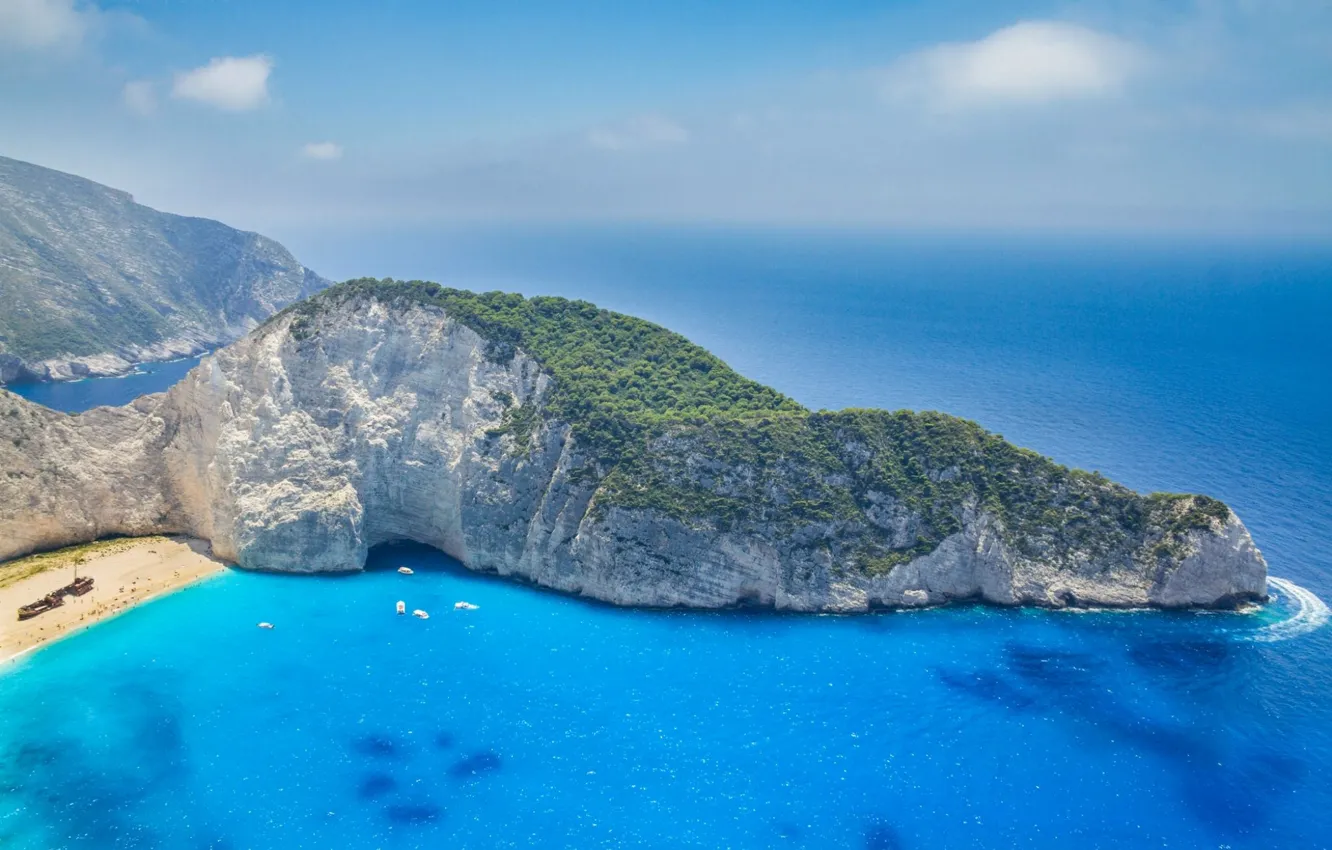 Фото обои пляж, скалы, остров, яхты, лодки, Греция, Ионическое море, Закинф