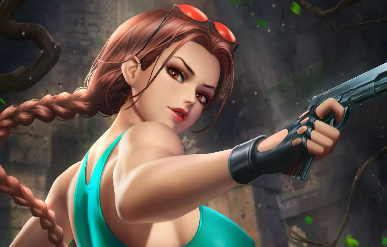 Фото обои девушка, пистолет, Tomb Raider, взгяд, Lara Croft