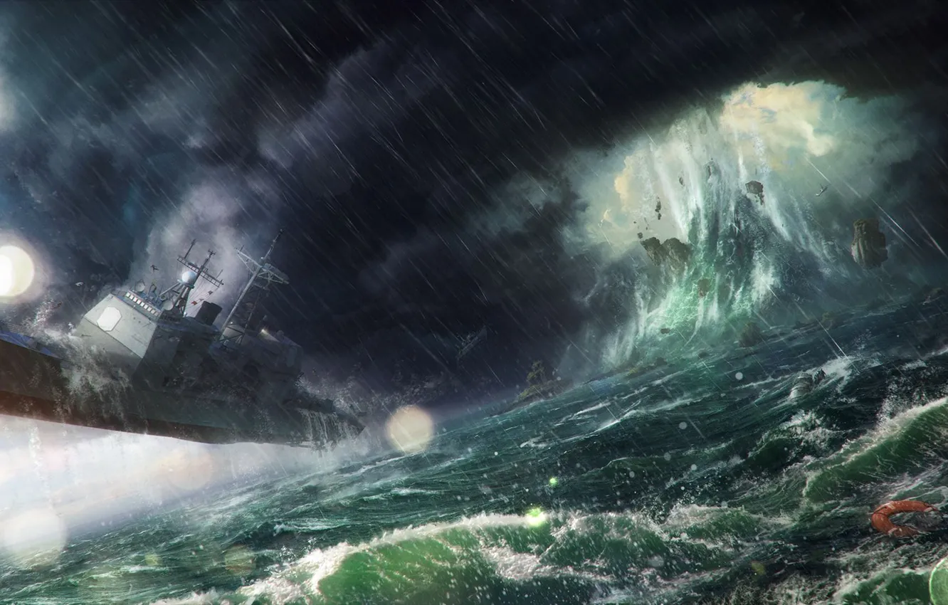 Фото обои волны, шторм, скалы, крушение, Корабль