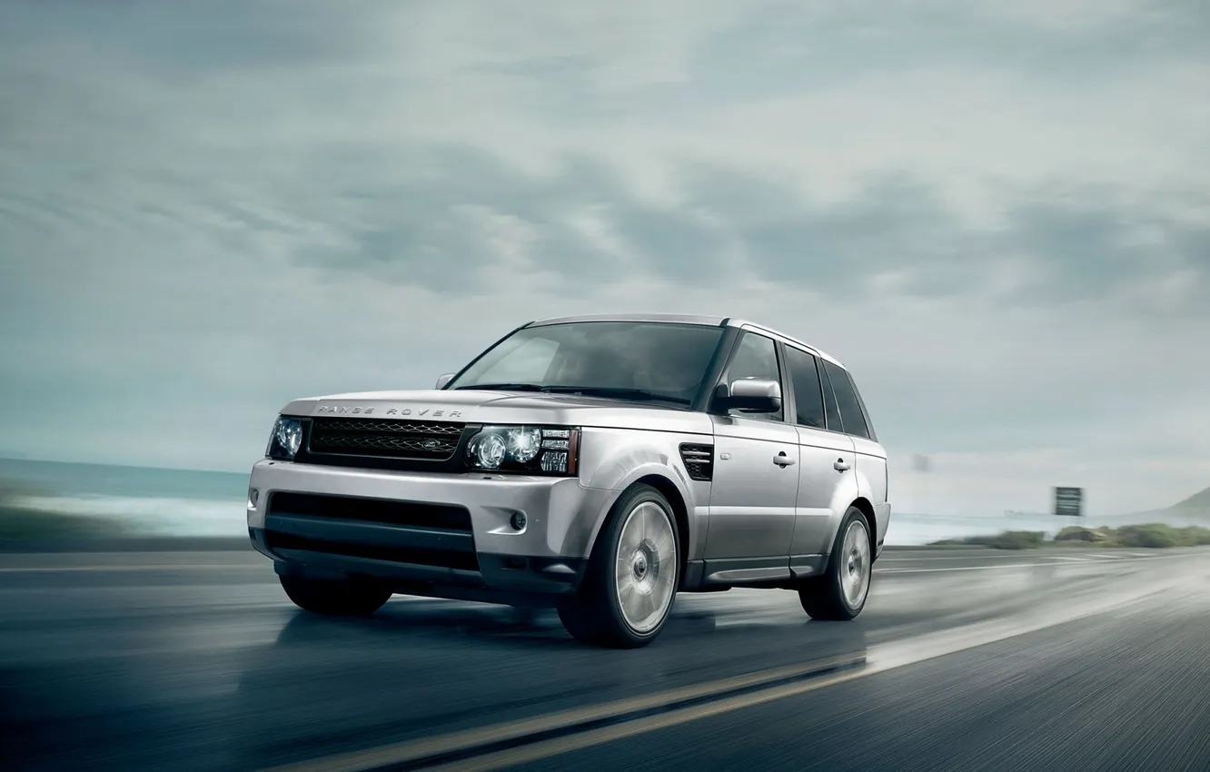 Фото обои дорога, небо, Спорт, джип, Land Rover, Range Rover, передок, Sport