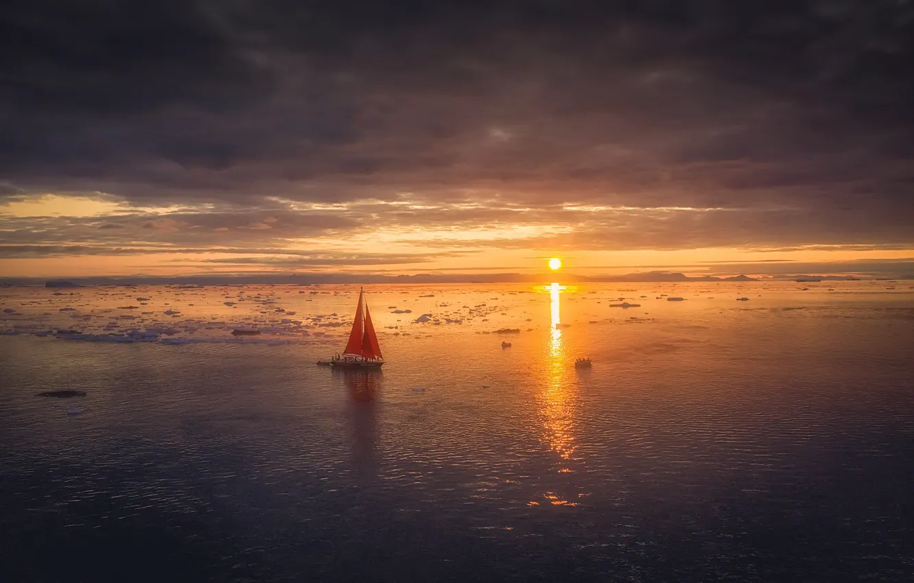 Остров море закат лодка