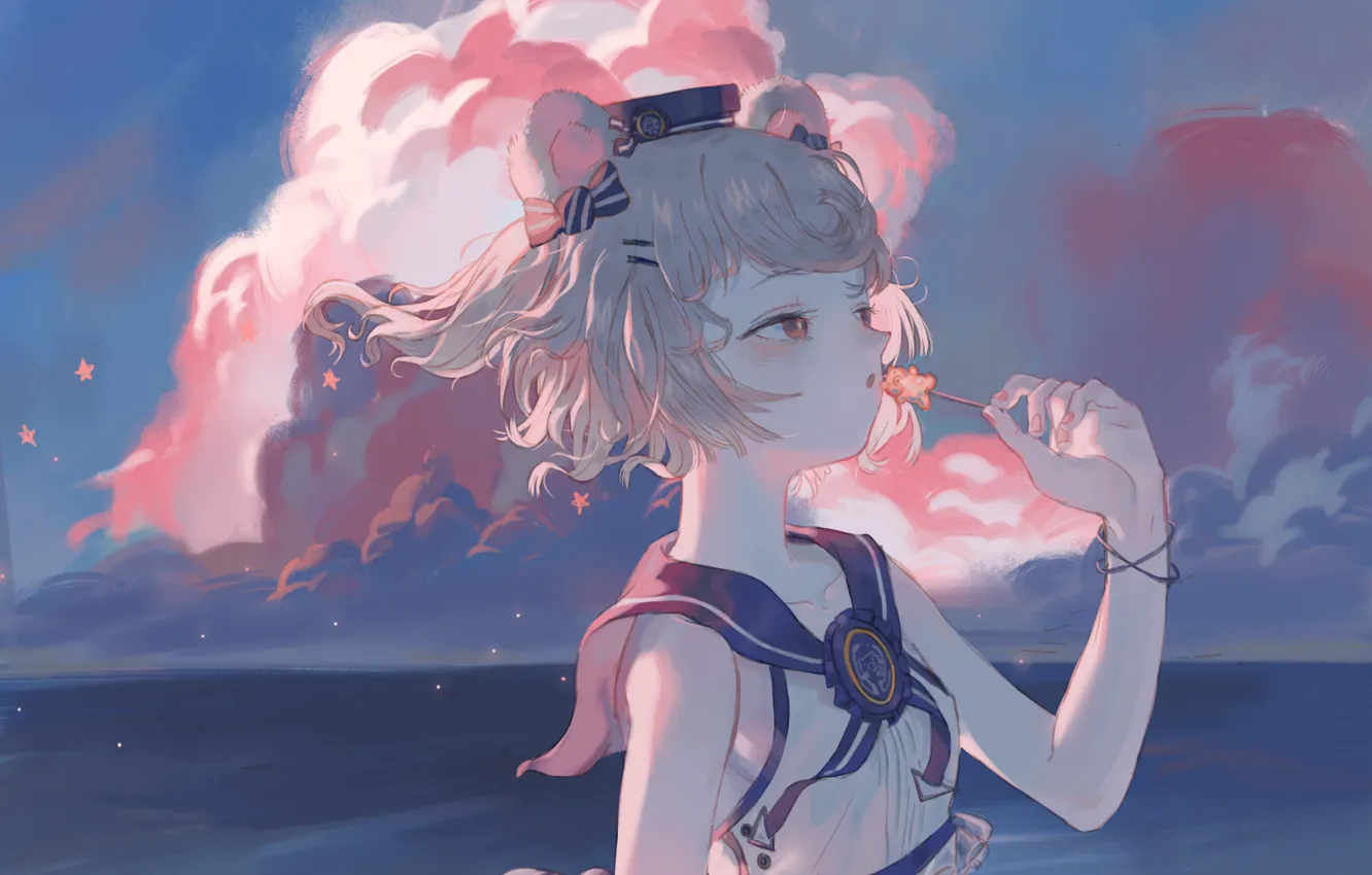 Фото обои море, девушка, леденцы, ушки, Arknights, Gummy