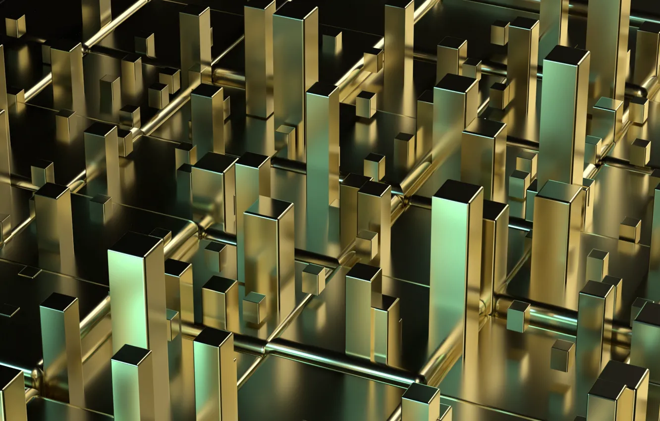 Фото обои рендеринг, золото, abstract, куб, gold, render, cube, 3д абстракция