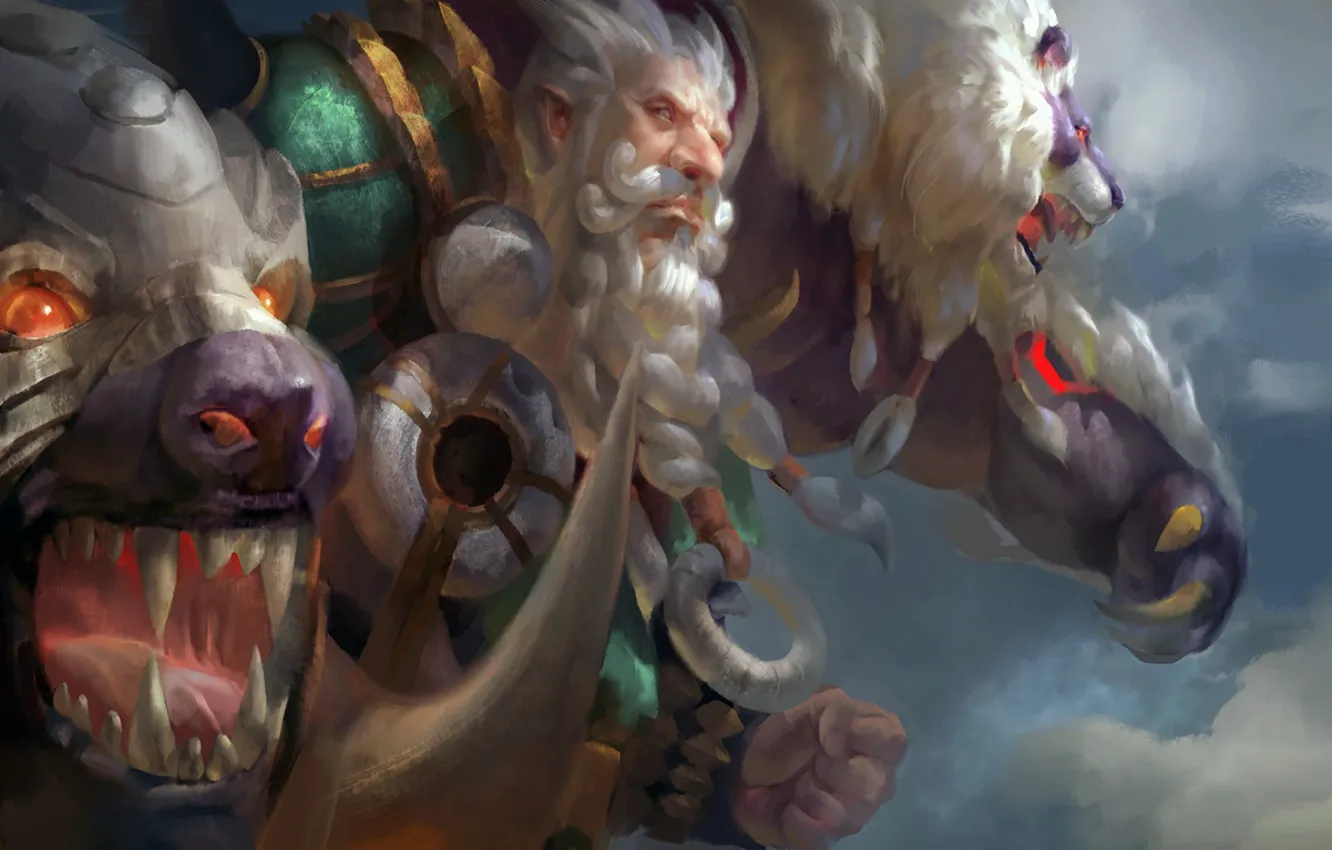 Фото обои медведи, арт, старик, Dota 2, друид, Lone Druid, Sylla