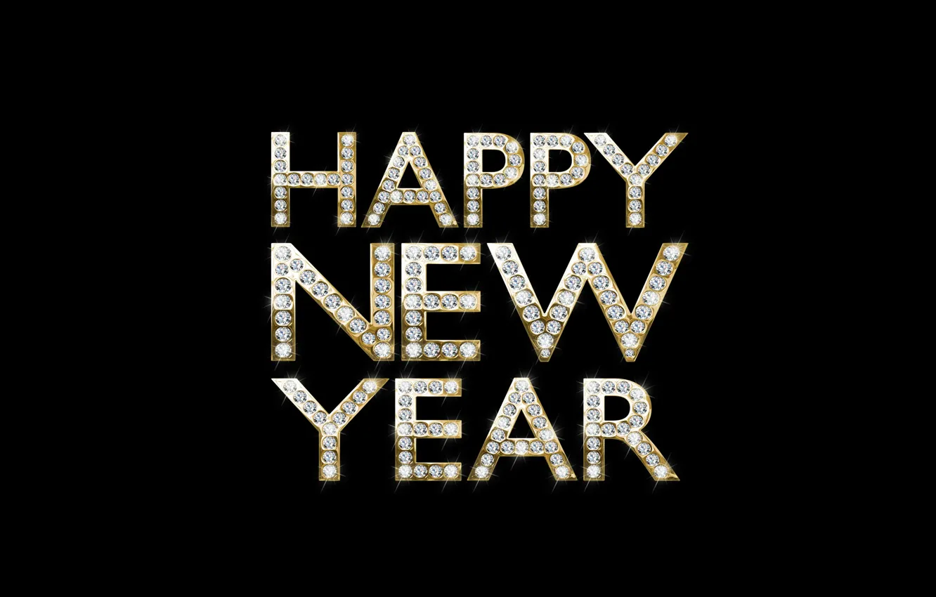 Фото обои буквы, золото, Новый Год, бриллианты, gold, New Year, Happy, diamonds