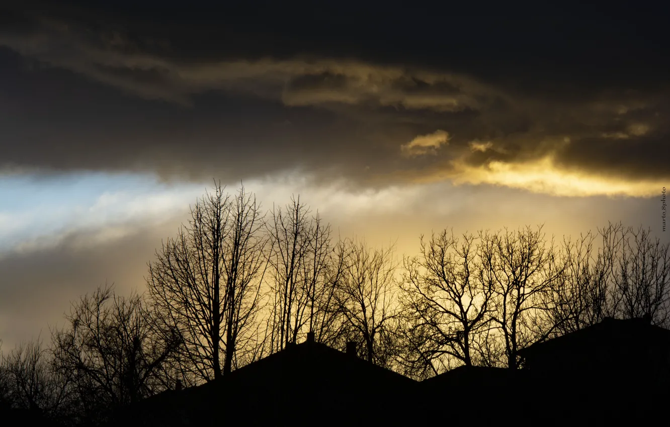 Фото обои Sky, landscape, Sunset, Shadow