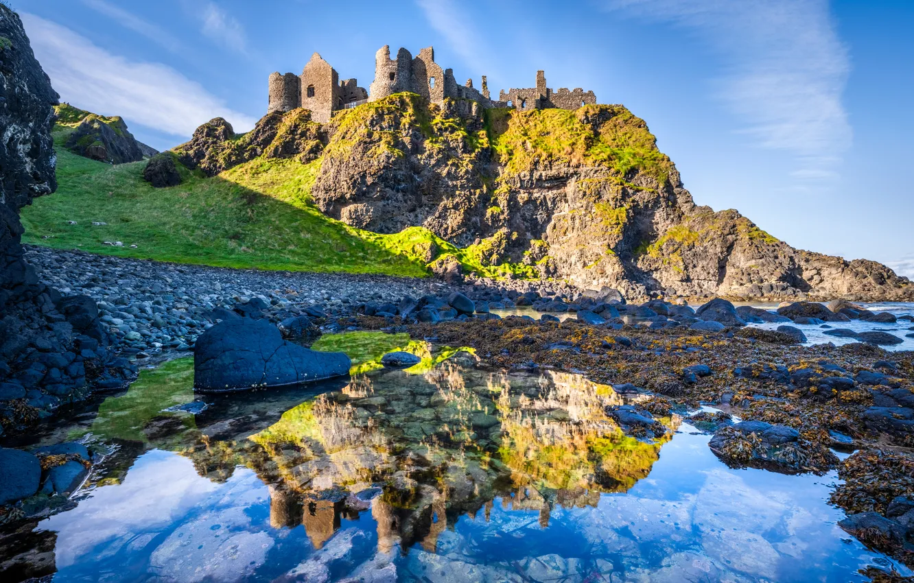 Фото обои замок, скалы, Северная Ирландия, Dunluce