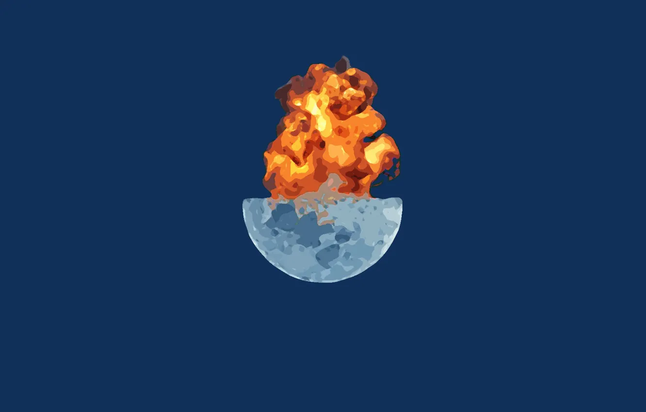 Фото обои взрыв, луна, минимализм, синее, бум