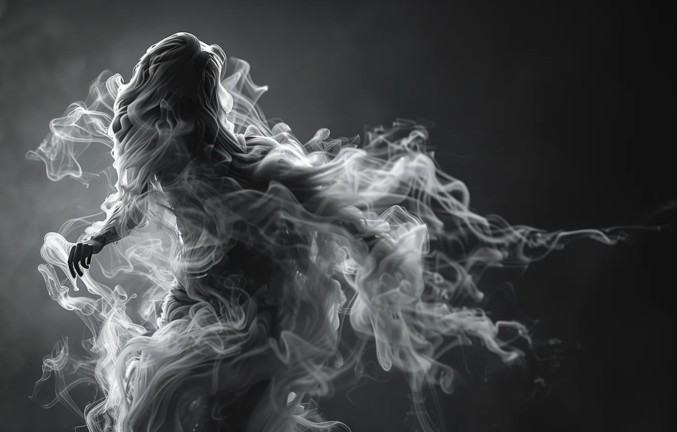 Фото обои Halloween, ghost, smoke, monochrome, illustration, spooky, AI art