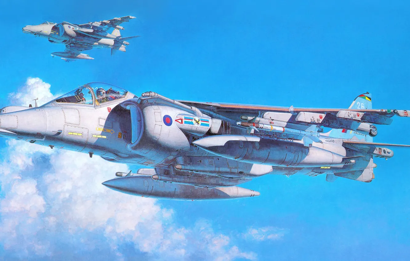 Фото обои рисунок, штурмовик, GR7, Бритиш Аэроспейс/Макдоннелл Дуглас «Харриер» II, BAE Harrier II, вертикального взлёта и посадки