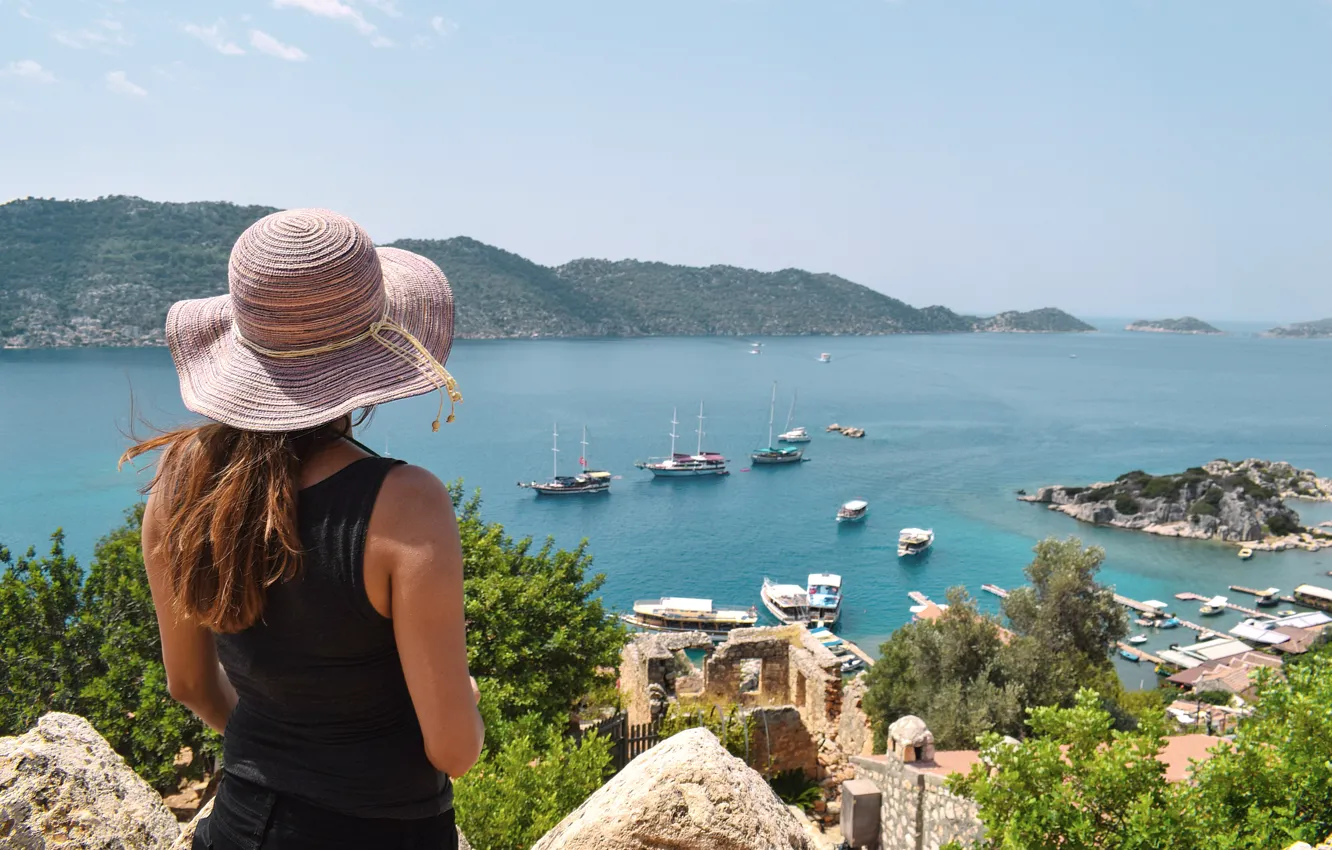 Фото обои city, beach, sea, ocean, landscape, hat, ship