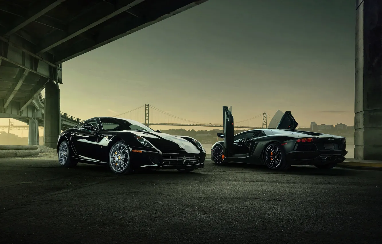 Фото обои Lamborghini, Ferrari, V12, Aventador, Supercars, Автомобили, Суперкары, 599 GTB