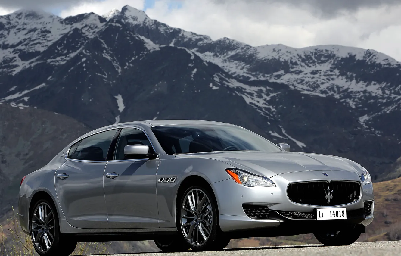 Обои машина, небо, горы, Maserati, Quattroporte S, передок на телефон и ...
