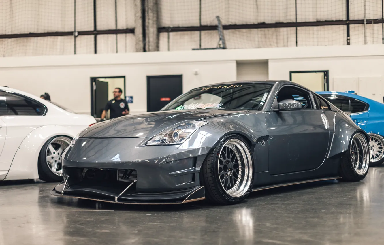 Фото обои Nissan, Nissan 350Z, Front, grey, Stance, StanceNation