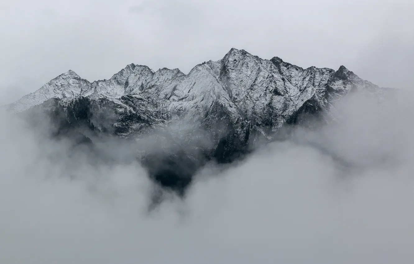 Фото обои mountains, clouds, snow, peaks