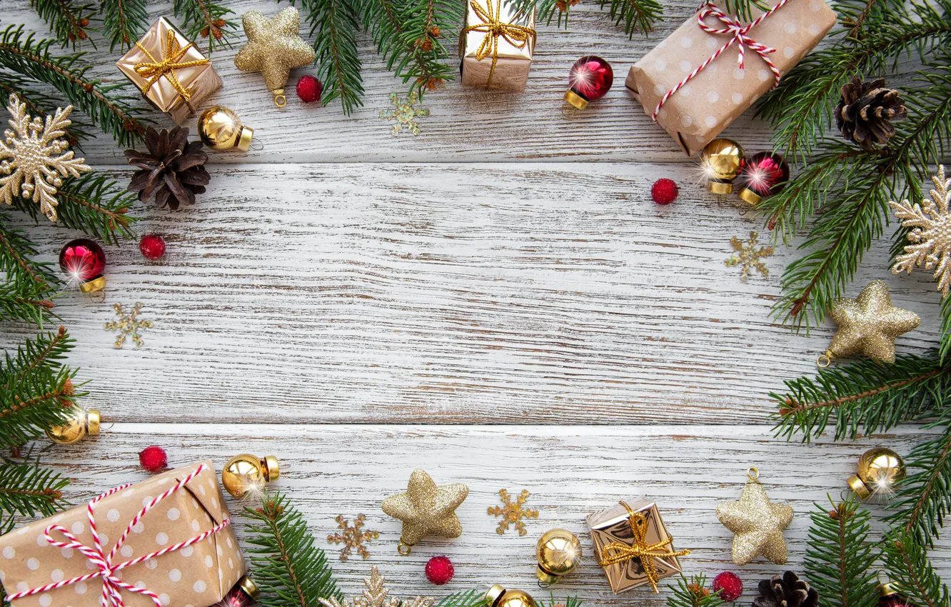 Фото обои украшения, шары, Рождество, подарки, Новый год, christmas, new year, wood