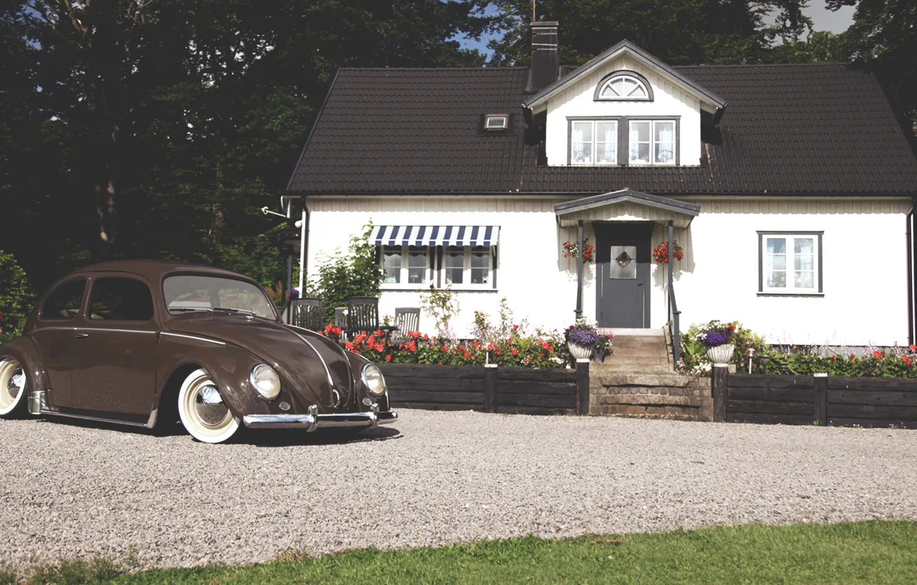 Фото обои дом, volkswagen, house, фольксваген, beetle, битл