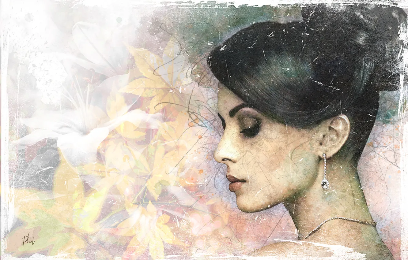 Фото обои девушка, настроение, арт, прическа, профиль