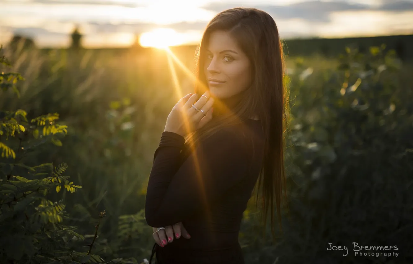 Фото обои лето, взгляд, девушка, лучи, закат, природа, поза, модель