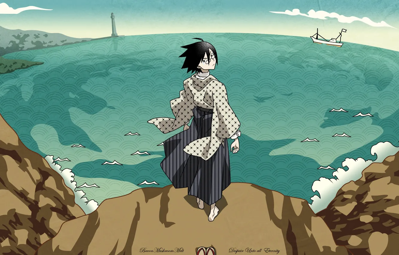 Фото обои море, обрыв, парень, Sayonara Zetsubou Sensei, Прощай безрадостный сенсей