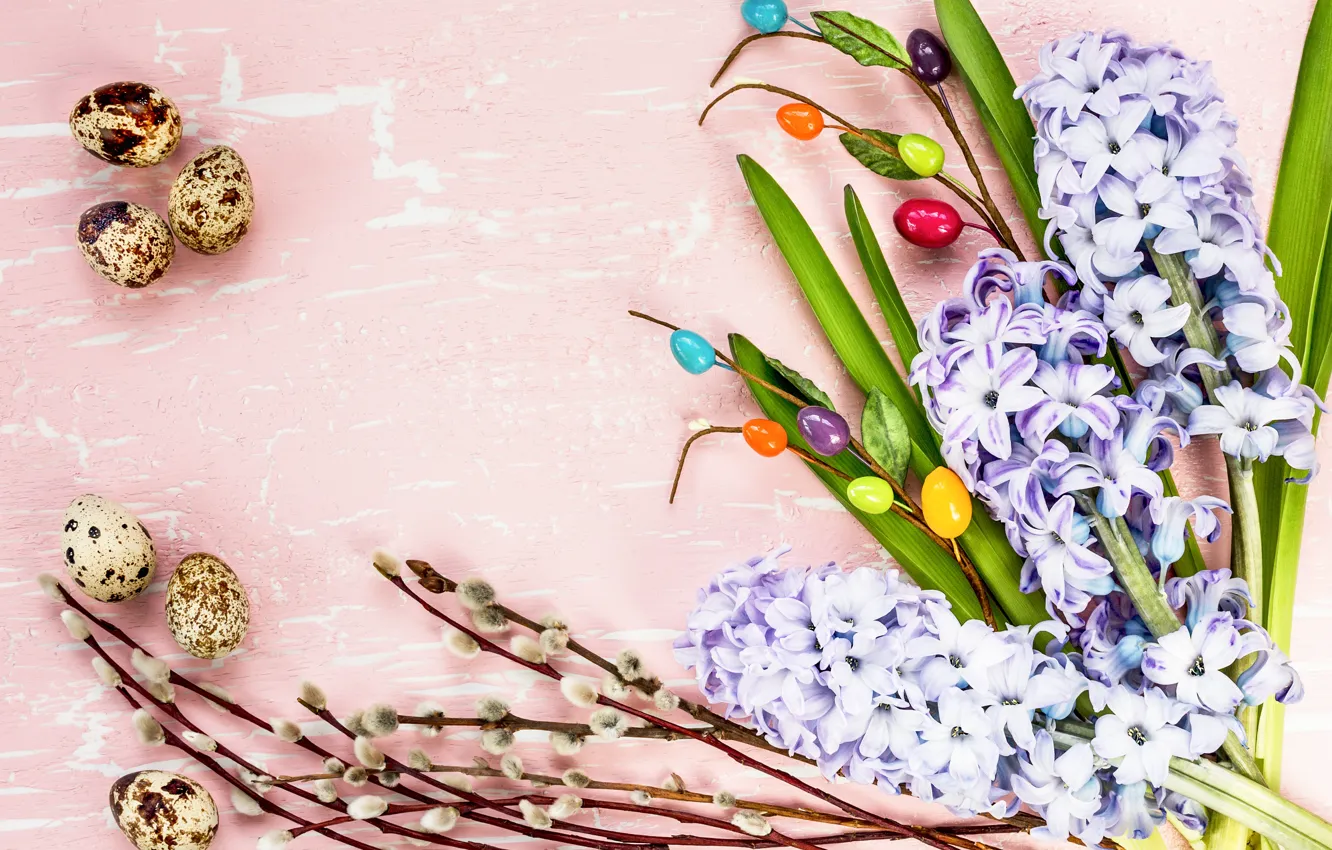 Фото обои цветы, яйца, весна, Пасха, happy, верба, flowers, spring