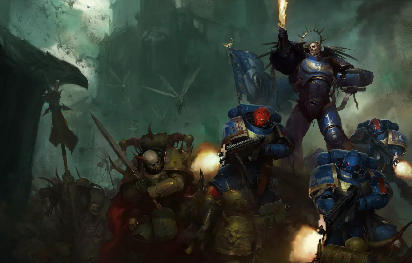 Фото обои space marine, Ultramarines, Warhammer 40 000, Death Guard, primarch, chaos space marines, Roboute Guilliman