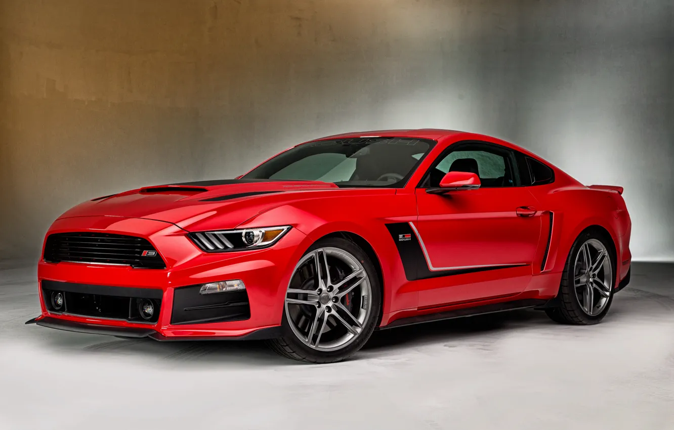 Фото обои красный, Mustang, Ford, мустанг, Red, форд, Roush, 2015
