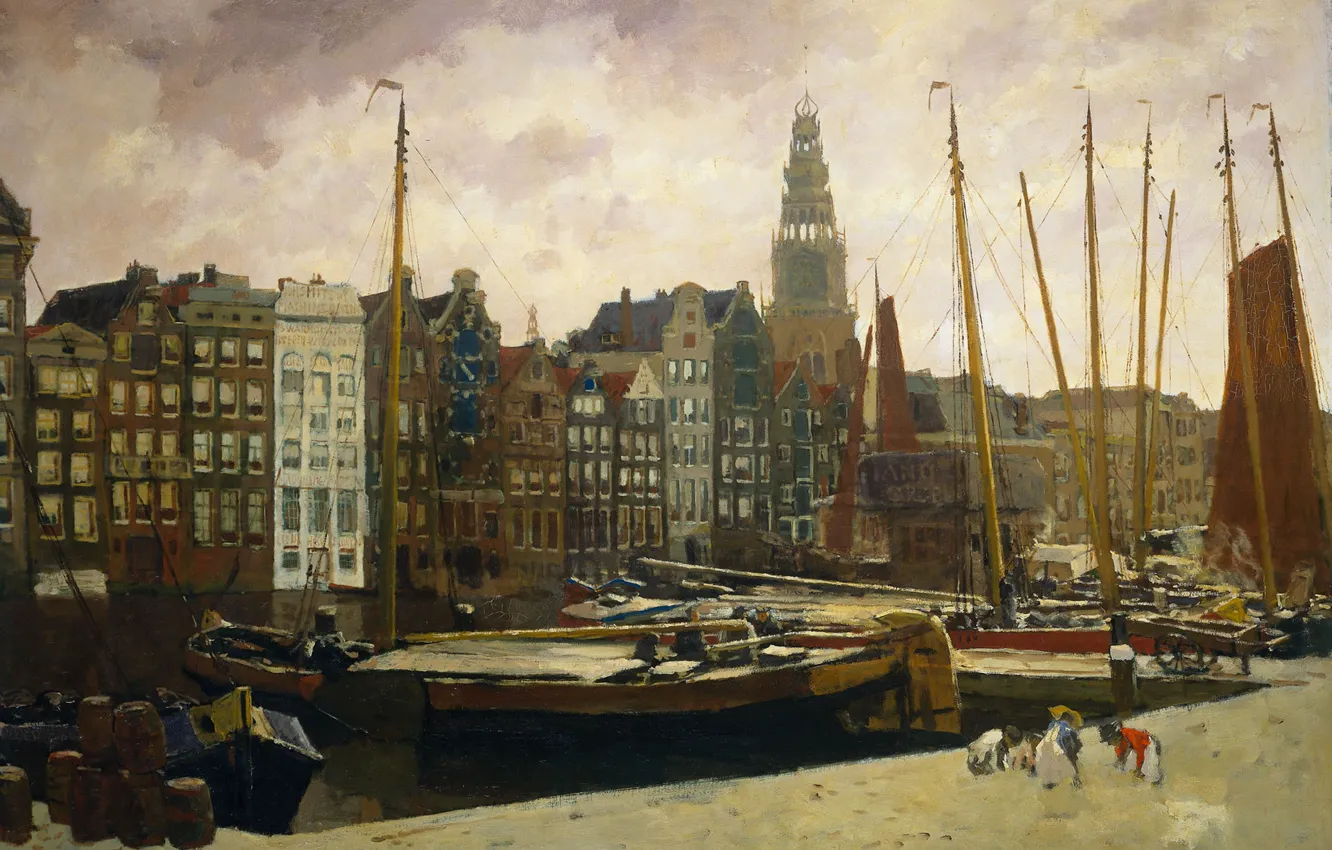 Фото обои картина, городской пейзаж, Георг Хендрик Брейтнер, Улица Дамрак в Амстердаме