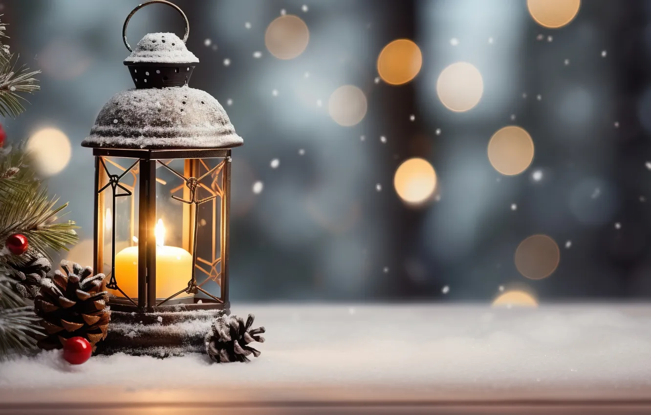 Фото обои зима, снег, ночь, Рождество, фонарь, Новый год, Christmas, night